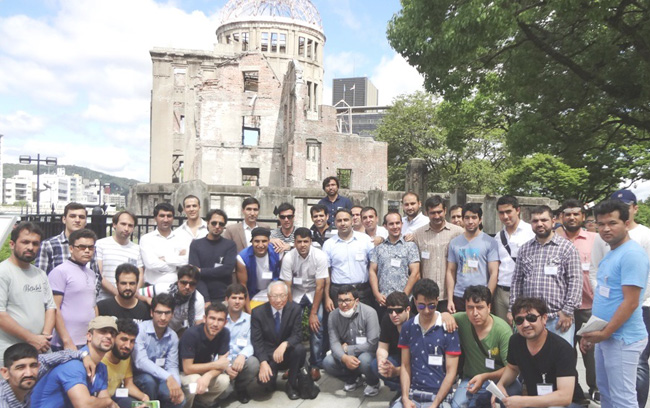 PEACE participants photographed in front of Hiroshima Peace Memorial Museum